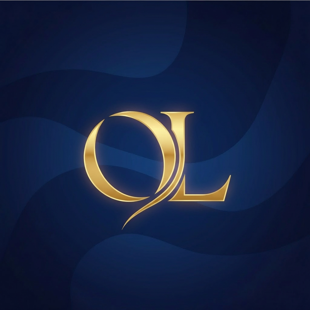 A metallic gold logo of stylized letters 'a' and 'L' on a blue background.